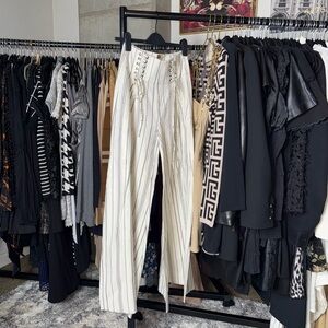 New Free People FP One Bette Wide Leg Striped Lace Up Pants Womens Size 6 NWOT